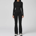 Ensemble de yoga noir avec haut à manches longues ajusté et pantalon de sport évasé - S / Top And Bottom (Manches Longues + Pantalon Évasé) / Noir Premium