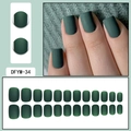 Matte dark green short square round press-on nails set with texture detail and fit - Matte Dark Green (DFYM-34)