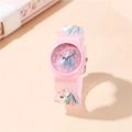 Rosa Quarz-Kinderuhr für Mädchen mit 3D Einhorn Silikonarmband und gut lesbarem Zifferblatt - Rosa