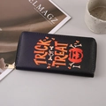 Lange PU-Leder Geldbörse mit Reißverschluss und Halloween-Kürbis-Motiv in Orange - Schwarzer Trick or Treat Brief