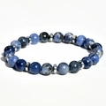 Men's natural blue sodalite bead bracelet with silver spacers on white background - Sodalite (B1741)