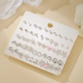 Coffret de boucles d'oreilles argentées avec perles et motifs cœurs roses - E1944-1