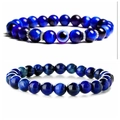 8mm blue tiger eye beaded bracelet featuring a matte evil eye charm and silver spacers - Blue Tiger Eye Set