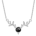 Silver-plated antler necklace with black projection stone, unique Christmas jewelry gift - Silver (7301)