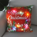 Christmas LED light-up pillow with Merry Christmas print and colorful glowing effects - Red Gift & Stocking-21M-3