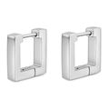 Sleek square U-shaped hoop earrings in polished silver finish stainless steel - Silver Tone (EU1298)