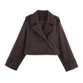 Korte donkerbruine double-breasted trenchcoat met brede revers en schouderstrikken - S / koffiekleur
