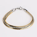 Detail of 7.5mm two-tone stainless steel woven chain bracelet with lobster clasp - Two-tone Gold Bracelet (22cm) / 7.5MM