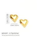 Polished golden heart stud earrings in stainless steel measuring 1.4cm x 1.35cm - Gold Solid Polished Heart Studs