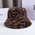 Women's leopard print faux fur bucket hat with thick plush fleece for winter warmth - M (56-58cm) / Leopard 5#