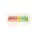 Rotating social battery enamel pin with sliding lightning bolt showing energy levels - Classic Battery Slider / Social Battery - White
