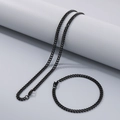 Ensemble bijoux collier et bracelet à chaîne cubaine en acier inoxydable noir mat - Parure Collier et Bracelet / 4.5mm / 20cm / Noir