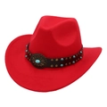 Détail d'un chapeau de cow-boy rouge en feutre avec ruban en cuir et pierre turquoise - Enfants / Rouge (Bande Décorative Florale)