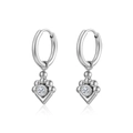 Silver woven heart earrings with cubic zirconia pendant and polished steel hoop - Single Zircon Round Pendant / Silver