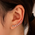 Silver leaf cuff earring with seven sparkling white zircons for a minimalist style - Gold Gradient Row Drill Ear Bone Clip Style (A-893)