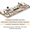 17-piece champagne brushed jewelry display stand set for necklaces and rings - Combination Q (White/Champagne, 17pcs)