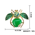 Golden alloy bee brooch with green enamel wings and colorful rhinestones, 4.0cm width - Apple Bee