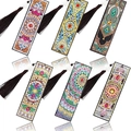 Set di 6 segnalibri fai-da-te 5D Mandala in pelle PU con diamanti e nappe nere - Set Stile Geometrico Mandala (6 Pezzi/Pack)(SQ-89) / Selezione di Materiali Multipli