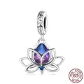 S925 sterling silver lotus charm with gradient blue teardrop gemstone for DIY bracelets - Purple Blue Gradient