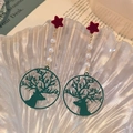 Handmade Christmas earrings featuring red velvet stars and dark green reindeer pendants - No.3 Red Star Pearl Chain Hollow Elk Head Earrings