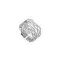 Bague ouverte en acier inoxydable argenté au design de blé torsadé vintage français - Texture Tressée Large / R305122-Acier