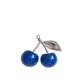 Detailed view of cherry pendant keychain featuring blue glitter resin and silver leaf detail - Blue Peach with Matte Silver (No Hook)