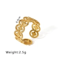 18k gold plated stainless steel open ring with hollow floral engravings and 0.9cm width - Hollow Cross Star Style (HF-J1404)