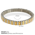 Two-tone gold and silver stainless steel stretch bracelet with white rhinestones - Rhinestone Elastic Bracelet - Slim (SL44)