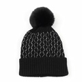 Détail du bonnet en tricot noir avec fil argenté et pompon en fausse fourrure - M(56-58cm) / Noir