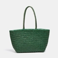 Classic woven leather tote bag in deep green with large capacity and hand-woven handles - Large / Green