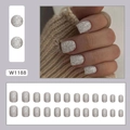 Short square silver glitter press-on nails set with 24 pieces in 12 sizes model W1188 - Glue Type / Sparkly Silver (W1188)