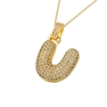 Golden hip hop letter U pendant necklace with sparkling cubic zirconia on box chain - Gold U