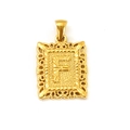 Golden square necklace pendant with hollow vintage frame and letter F engraving - Letter F (SP598G-F)