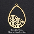 Detail of 21x30mm golden stainless steel teardrop pendant with hollow wave pattern - Gold Water Drop Sea Wave (21x30mm)