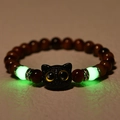 Luminous beads and cat-shaped pendant on tiger eye stone beaded bracelet detail - Black Cat Head / Tiger Eye (Brown)
