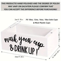 White wooden rectangular cup organizer box with artistic black text for 10-18oz cups - Double Cup Holder - White