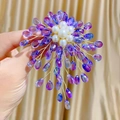 Handmade pearl brooch featuring purple gradient petals on champagne fabric background - Purple Petal Gradient Style(TB025)