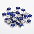 Sapphire blue rectangular crystal charms with silver stainless steel settings for jewelry making - Blue