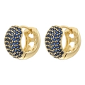 Détail de créoles dorées ornées de zircons bleus et de découpes en cœur - Base Dorée Zircon Bleu 1 Paire