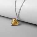 Collana vintage francese con pendente a cuore in vetro giallo e foglia d'oro su argento - Acciaio-Ambra