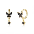 Minimalist s925 silver butterfly hoop earrings with black zircon in golden finish - Black