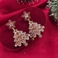Pink rhinestone Christmas tree earrings with golden base on red velvet jewelry box - Pink Zirconia Christmas Tree