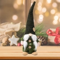 Christmas gnome plush in forest green with wood buttons and snowflake pattern decoration - Green Long Hat Heart Gnome