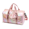 Pink holographic gradient travel bag with top handles and adjustable shoulder strap - Pearlescent Pink