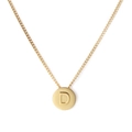 Polished gold stainless steel necklace with a round initial pendant featuring letter D - Letter D (KN118642-K)