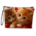 Cosmetic bag with orange kittens and red hearts print plus black wristlet strap - Orange Heart Cats Style (xy-067-4) / 25*17cm With Strap
