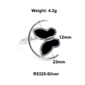 Silver titanium steel ring featuring black butterfly and moon motifs, model R5325-Silver - Black Butterfly Moon Style (R5325-Silver)
