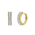 Eleganti orecchini a cerchio dorati con zirconi rettangolari micro-pavé taglio baguette - 24K / Oro - Zirconia Trasparente (JQH00138-GG-1)