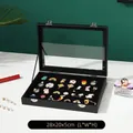 Large black leather badge display case with glass lid for pin collections 28x20x5cm - Medium Black (28x20x5cm)