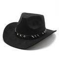 Classic black western cowboy hat with studded leather band and stylish curved brim - M (56-59cm) / Black